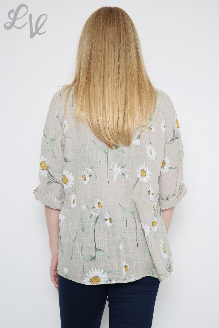 Ladies Daisy Stem Print Top Stone - Unit Price £9.99