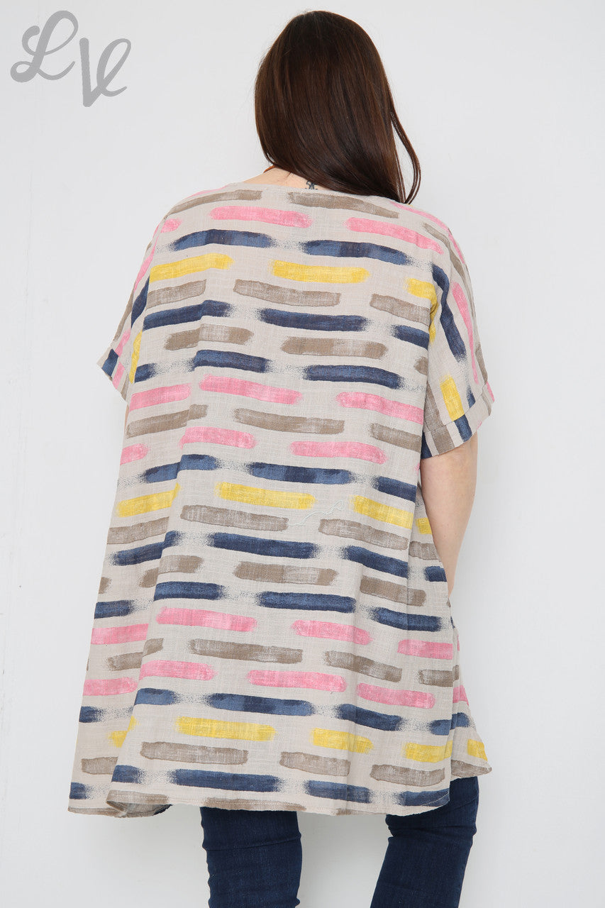 Dames Top met Streepjesprint en Asymmetrische Zoom Steen Stukprijs £8.99