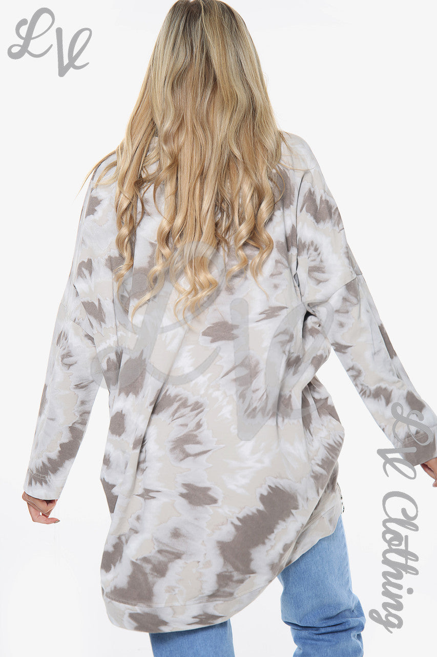 Dames Tie Dye Print Sweatshirt Top Stone Stukprijs WAS €13,99 NU €6,99
