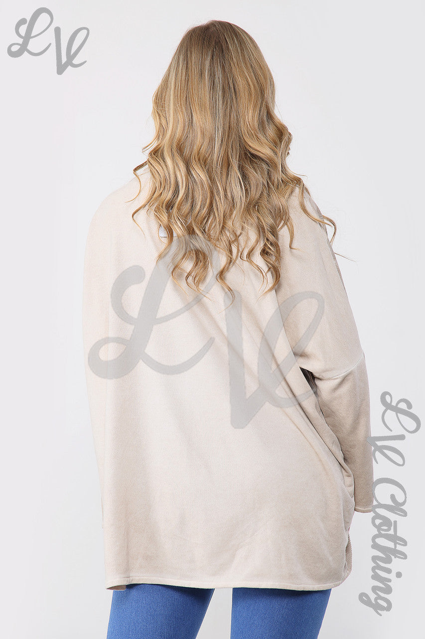 Ladies Circle Print Oversized Top With Scarf Stone - Unit Price £14.99