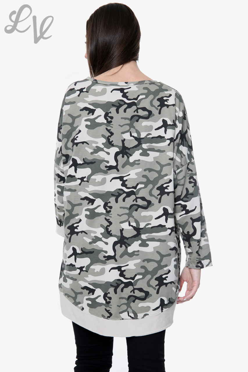 Dames Thankful Script Camouflage Sweatshirt Stone Stukprijs WAS € 13,99 NU € 6,99