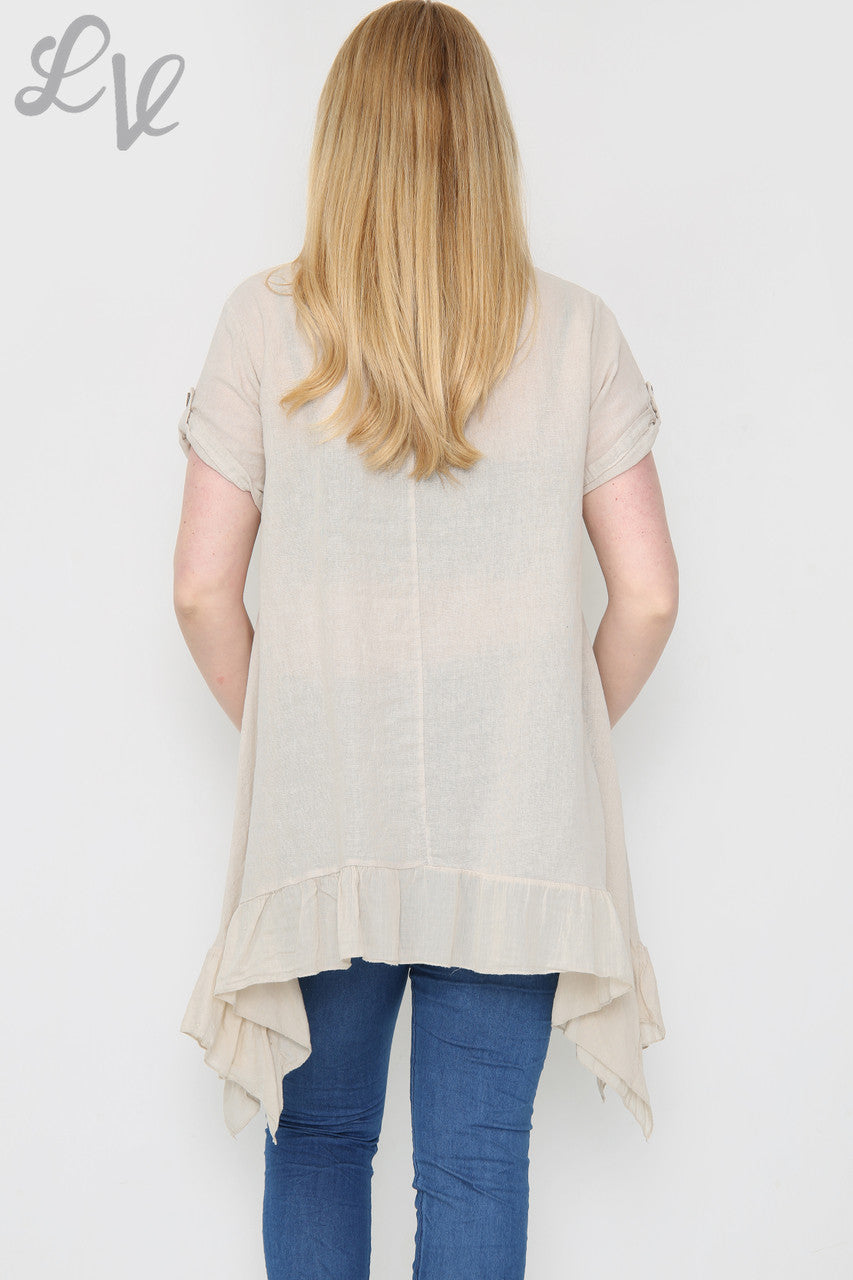 Dames zwierige tuniek met rucheszoom, steenkleurig, eenheidsprijs €9,99