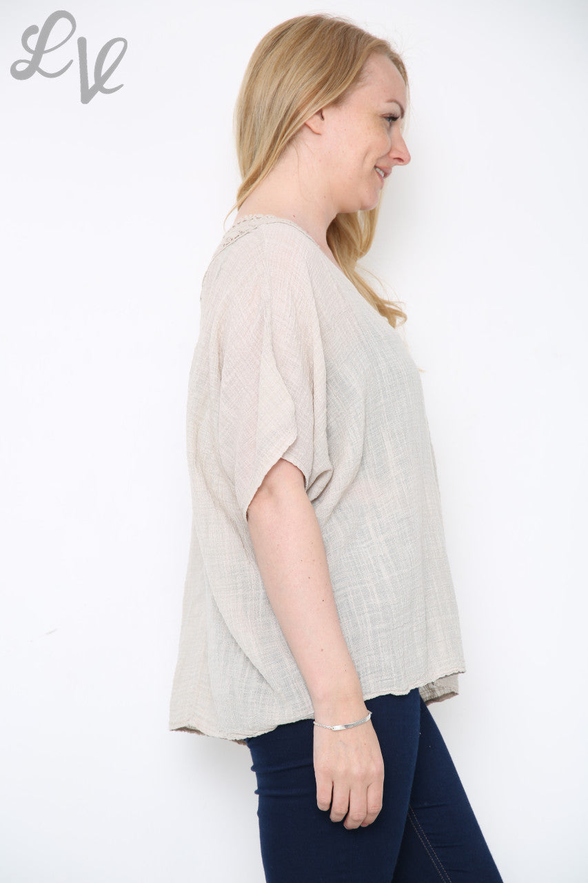 Ladies Crochet Back Top Stone