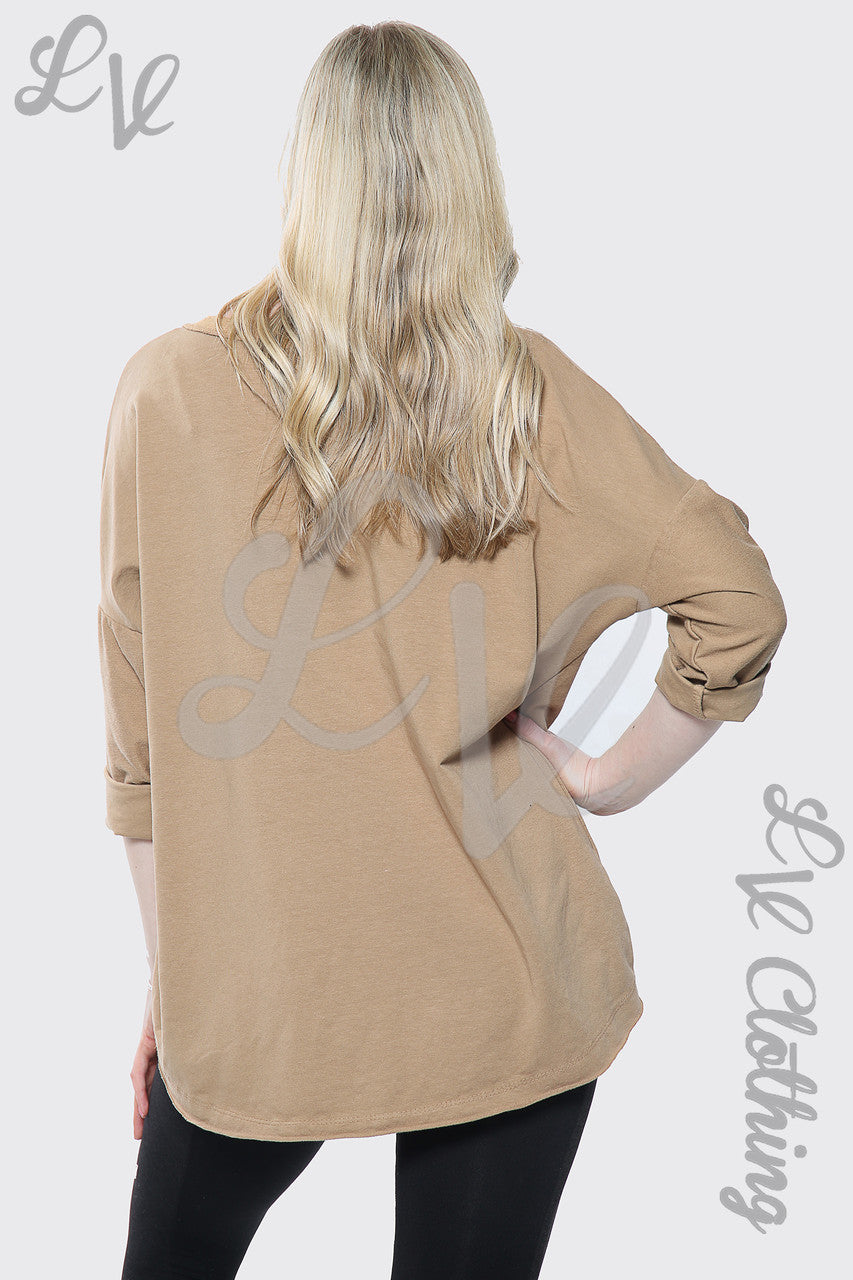 Dames Zilver Hart Print Italiaanse Top Tan Stukprijs €17,99