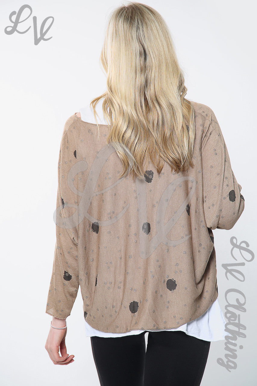 Dames Tweekleurige Top Met Stippenprint En Ketting Tan Stukprijs £11.99
