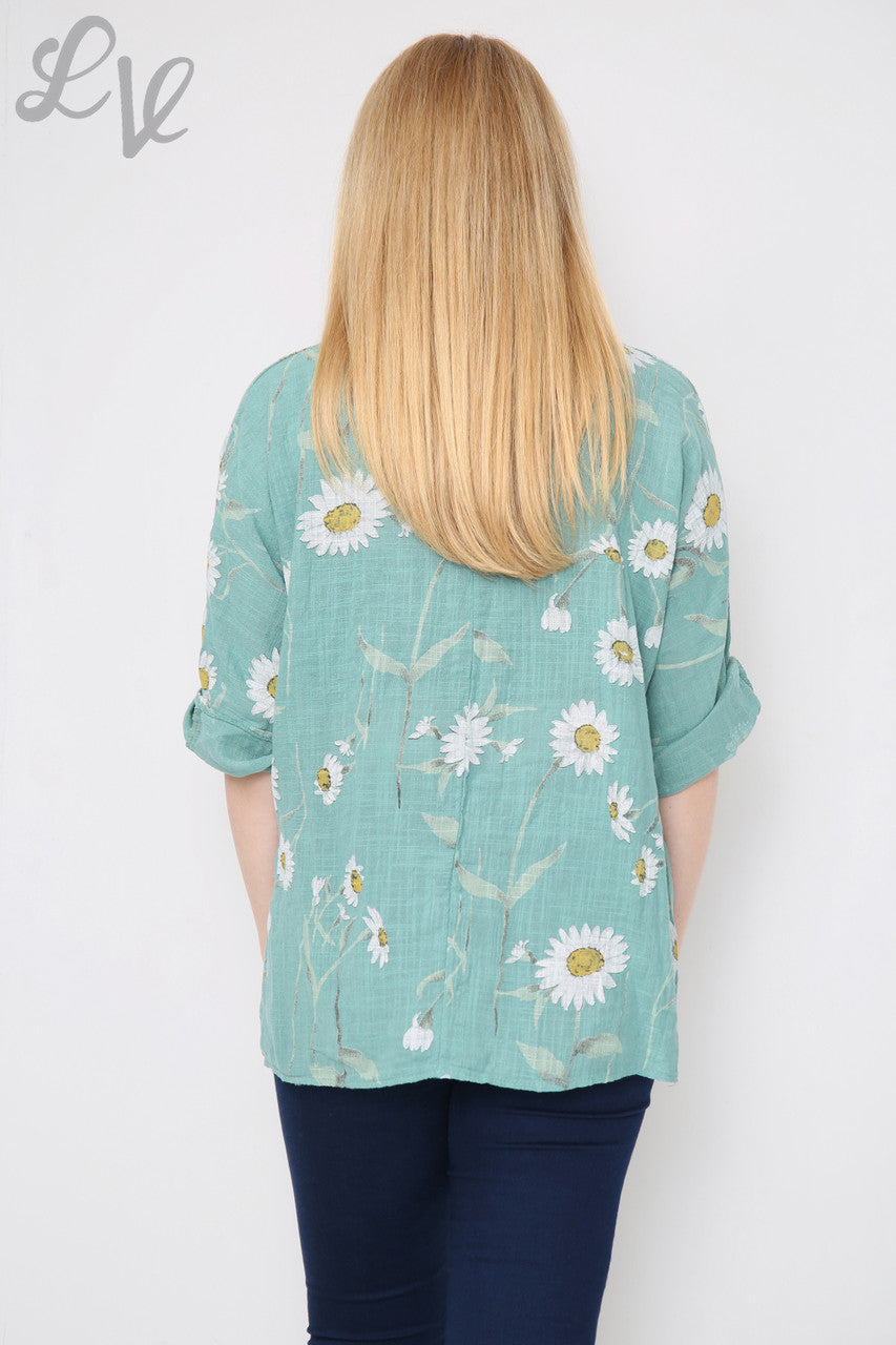 Dames Daisy Stem Print Top Tiffany - Stukprijs £ 9,99