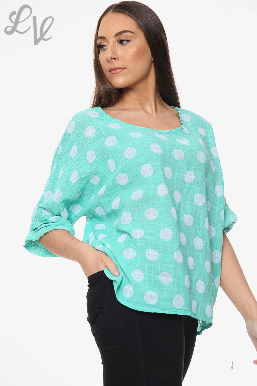 Dames Polkadot Effen Top Tiffany Stukprijs € 7,99