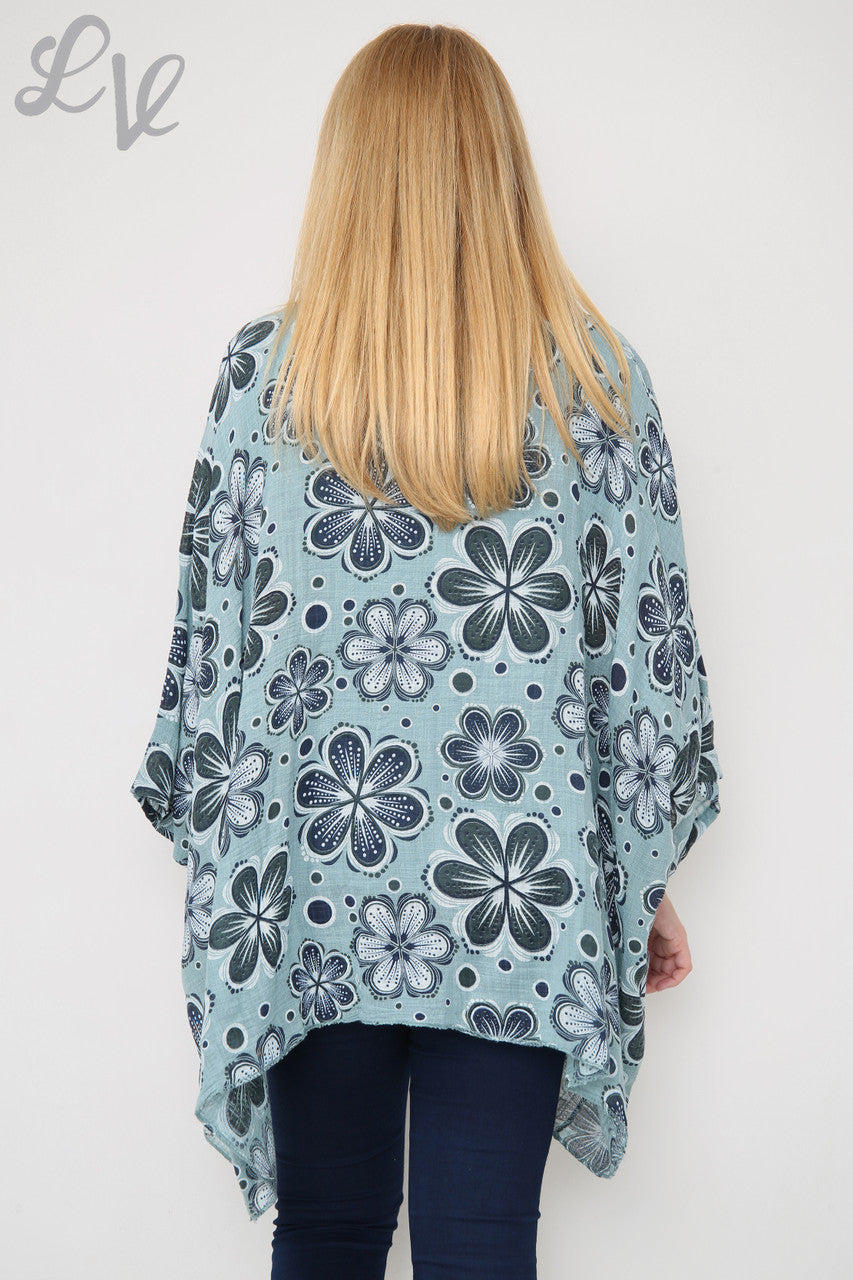 Dames Bloemmotief Batwing Top Tiffany