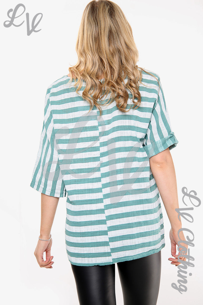 Dames Top met Brede Streep Tiffany - Eenheidsprijs €8,99