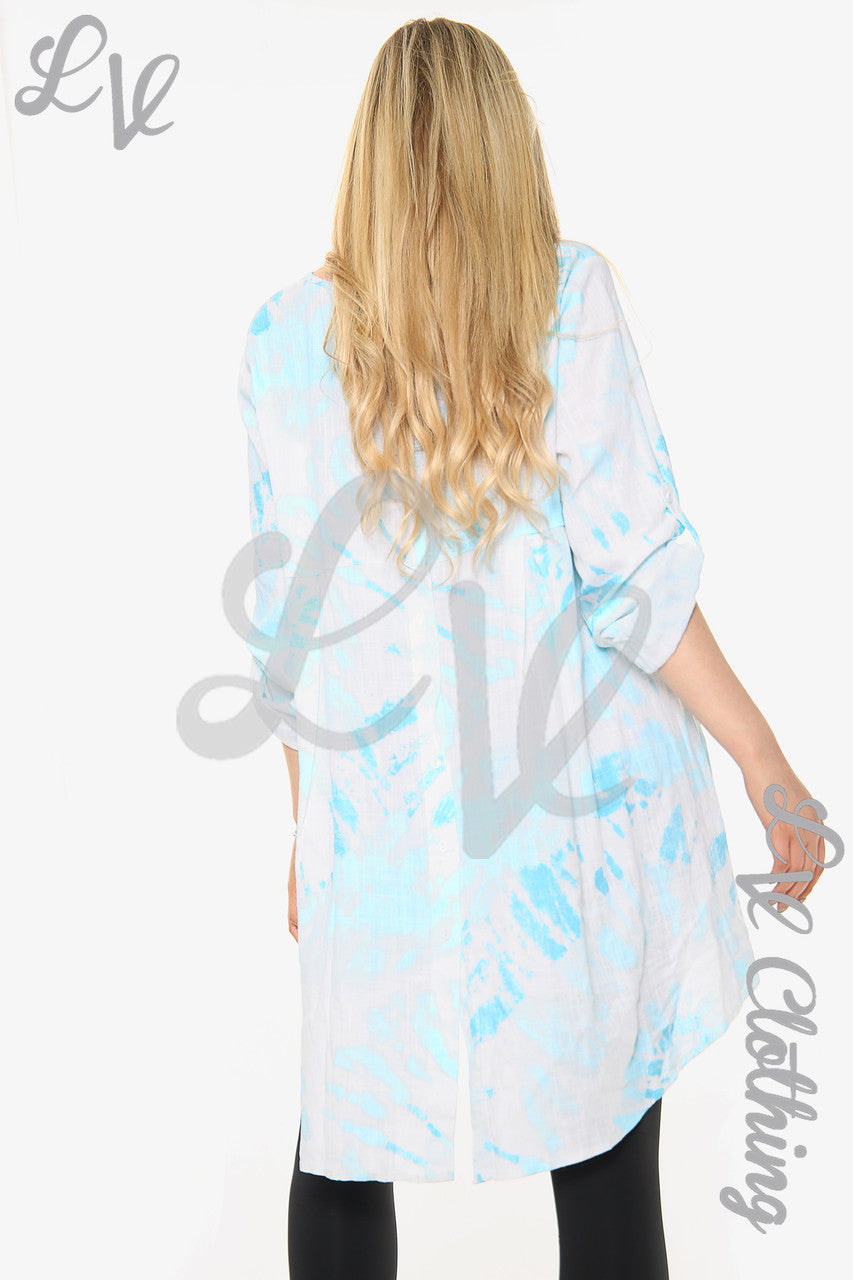 Dames Tie-Dye Swirl Print Tuniektop Met Knoopsluiting Achter Tiffany Stukprijs £ 10,99