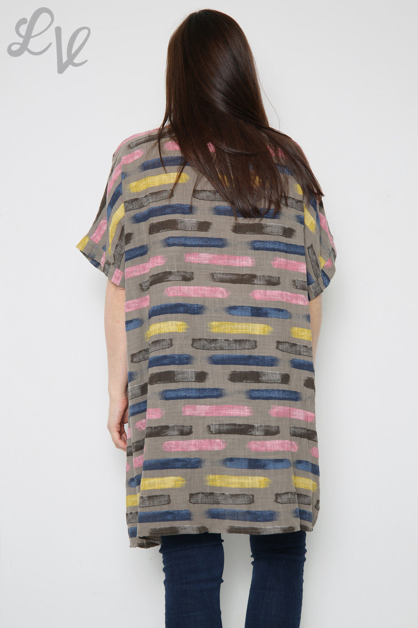 Dames Top met Streepjesprint en Asymmetrische Zoom Taupe Stukprijs €8,99