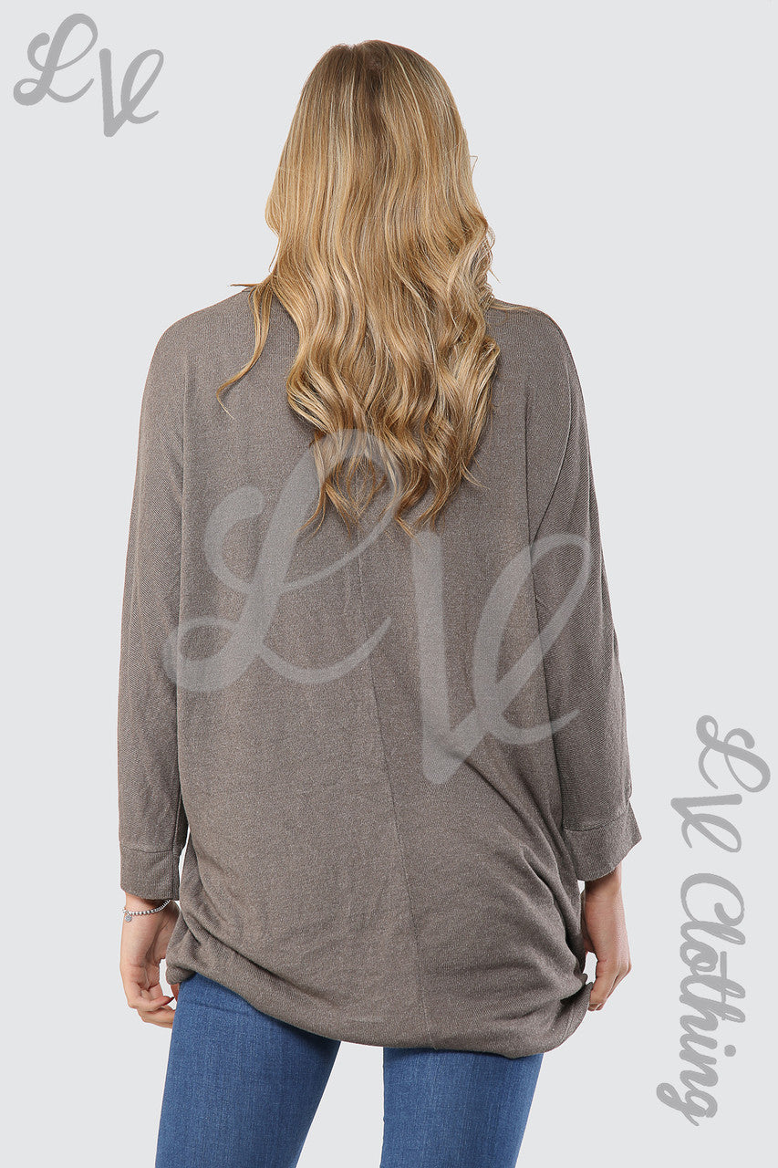Dames Effen Asymmetrische Fijngebreide Tuniektop Taupe - Stukprijs WAS € 12,99 NU € 4,99