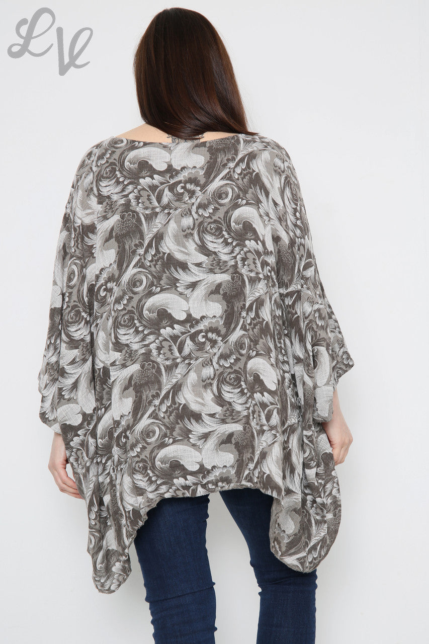 Dames Barok Print Batwing Top Taupe Prijs per eenheid €10,99
