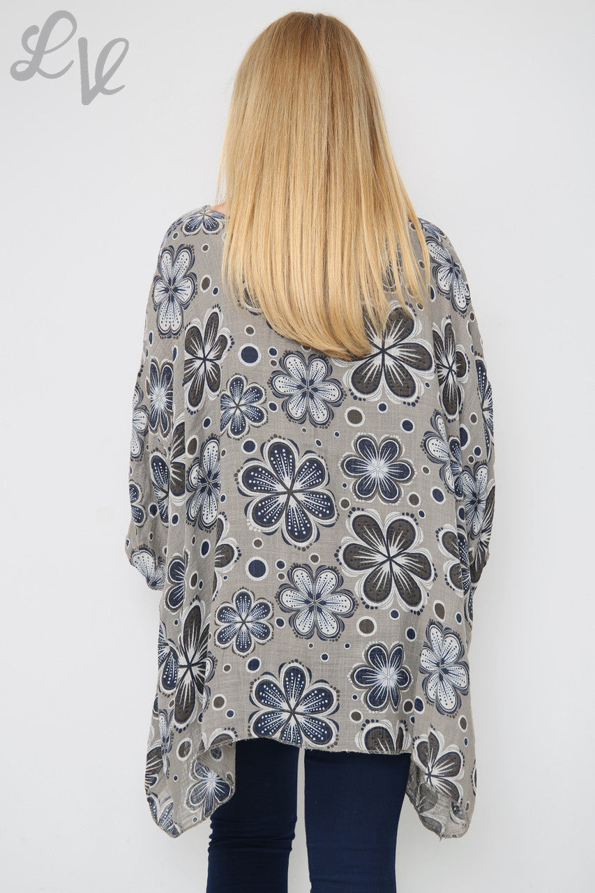 Dames Top met Vleermuismouwen en Bloemenprint Taupe