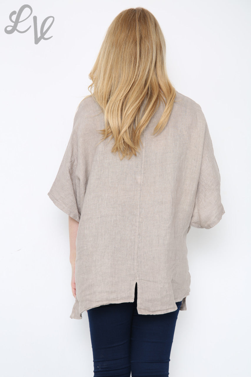 Dames Top met Geborduurd Patroon Taupe Stukprijs € 13,99