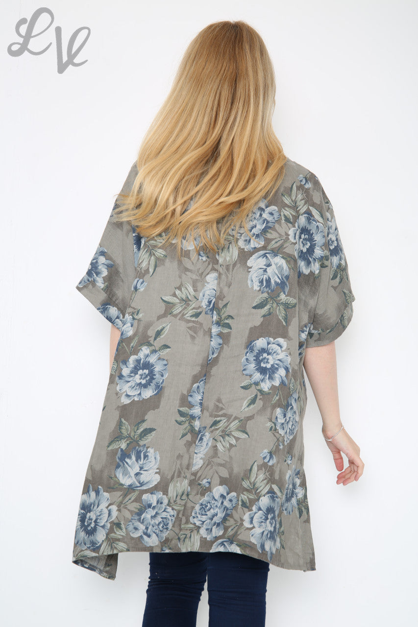 Dames Top met Bloemen- en Stengelprint Taupe Prijs per stuk € 12,99