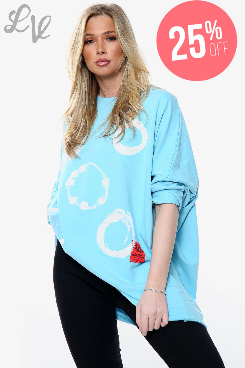 Ladies Paintbrush Shapes Print Sweatshirt Top Turquoise Unit Price £11.99