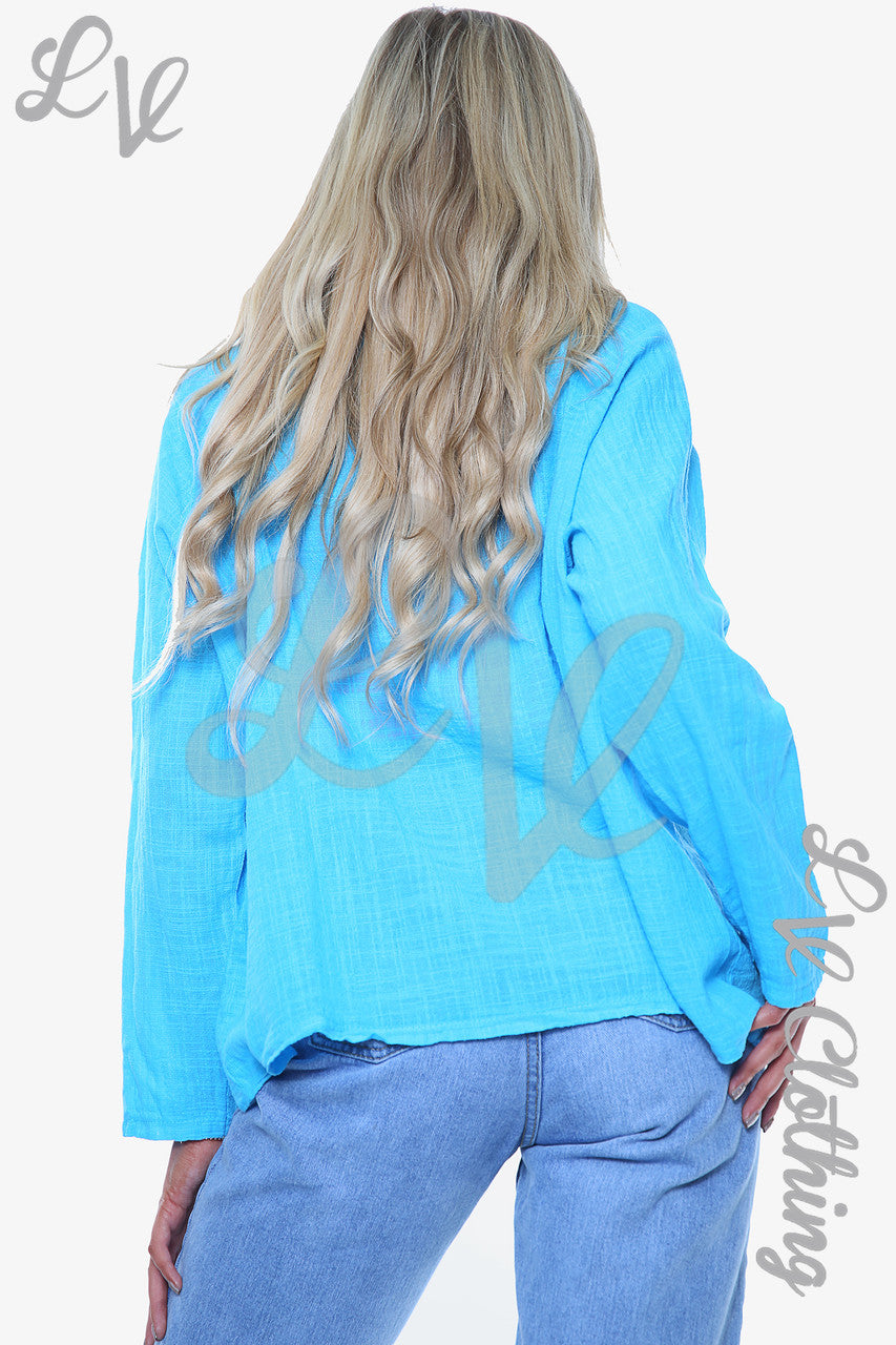 Dames Paardenbloem Top met Lange Mouwen Turkoois Eenheidsprijs €10,99
