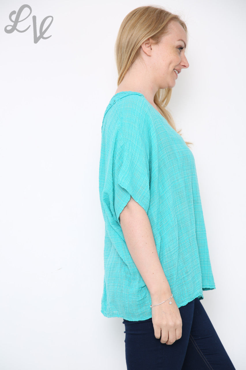 Ladies Crochet Back Top Turquoise
