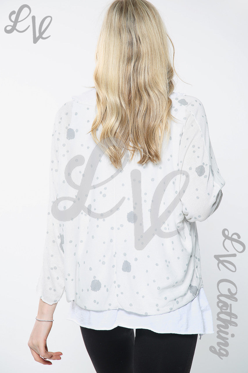 Dames Top met dubbele laag, stippenprint en ketting, Wit Eenheidsprijs € 11,99