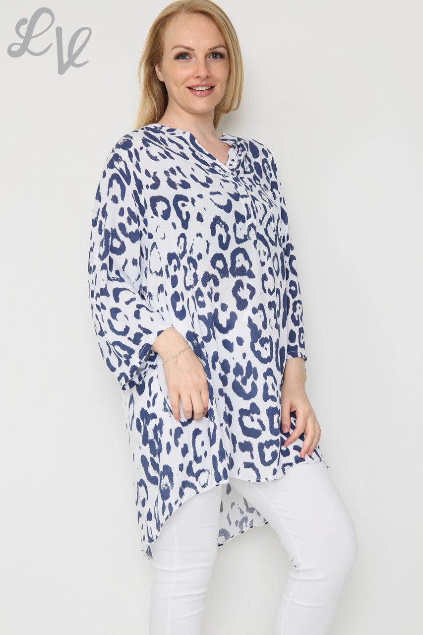 Dames Blouse met Dierenprint, Lengte Lang, Wit, Stukprijs € 8,99