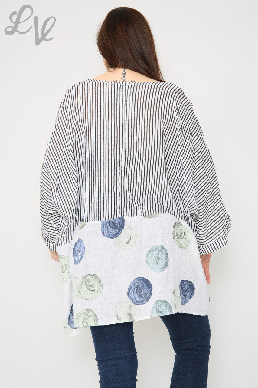 Dames Top met Strepen & Cirkels Print Wit Prijs per stuk € 8,99