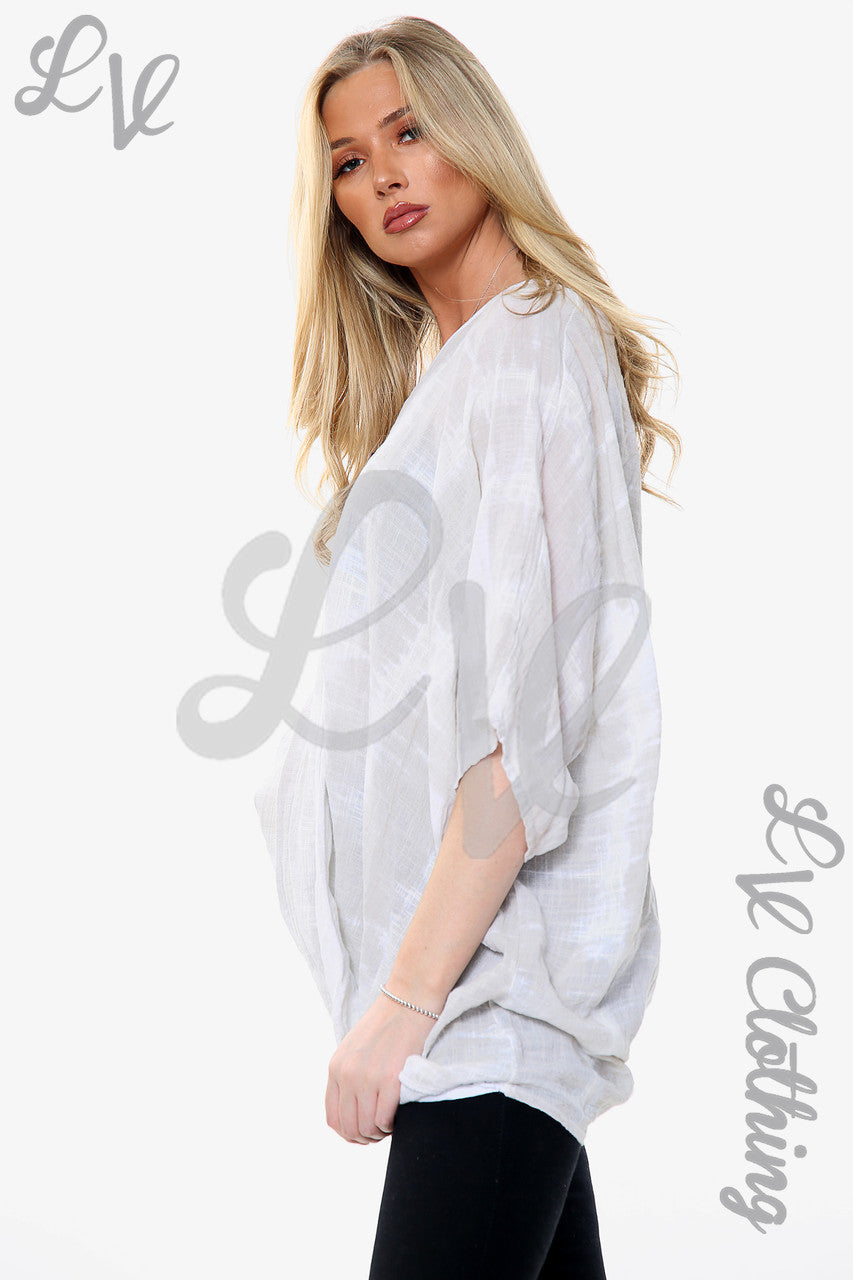 Dames Tie Dye Print Floaty Top Wit Stukprijs € 14,99