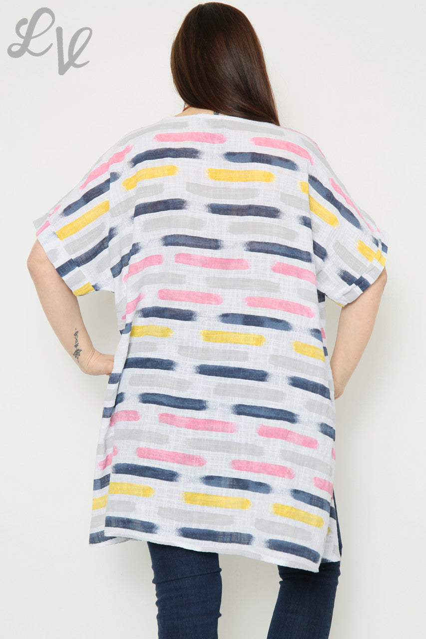 Dames T-shirt met Asymmetrische Strepen Print Wit Stukprijs € 8,99