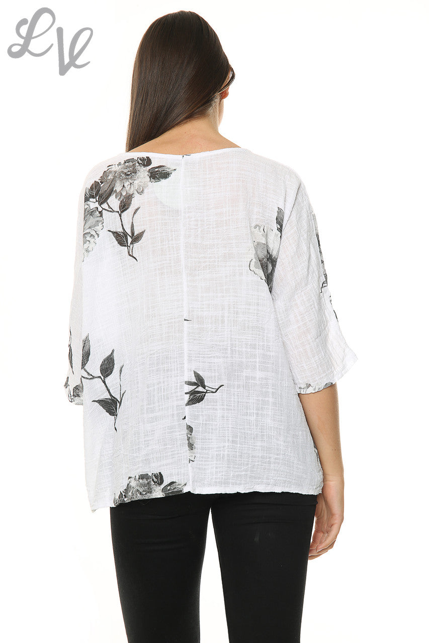 Ladies Flower Sketch Simple Top White Unit Price £7.99