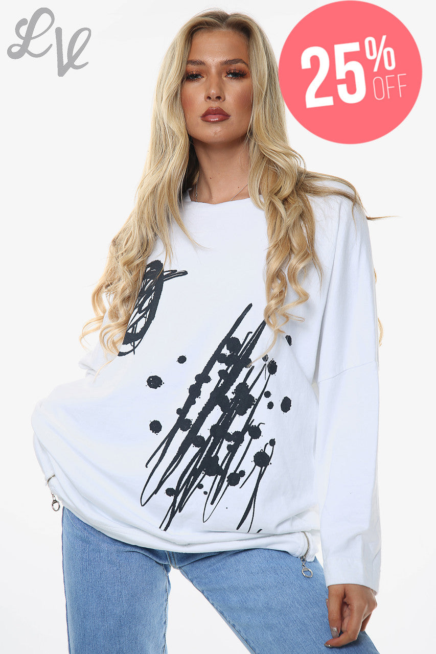 Dames Graffiti Vormen Sweatshirt Top Wit Prijs per eenheid €13,99