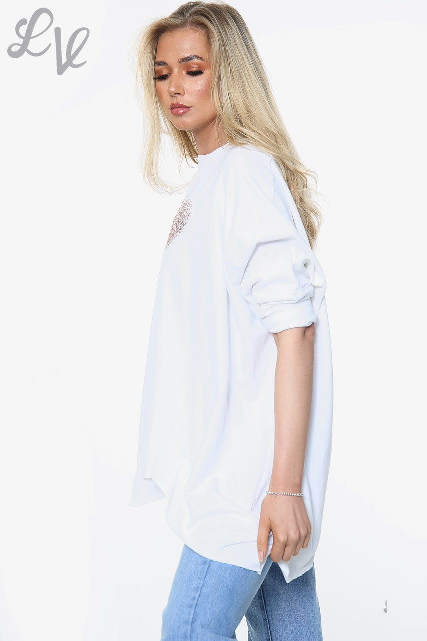 Ladies Heartbeat Graphic Sweatshirt Top White Unit Price WAS £13.99 NOW £6.99