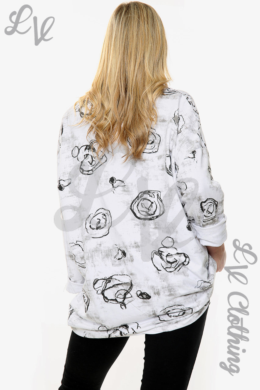 Ladies Rose Sketch Print Sweatshirt Top White Unit Price £11.99