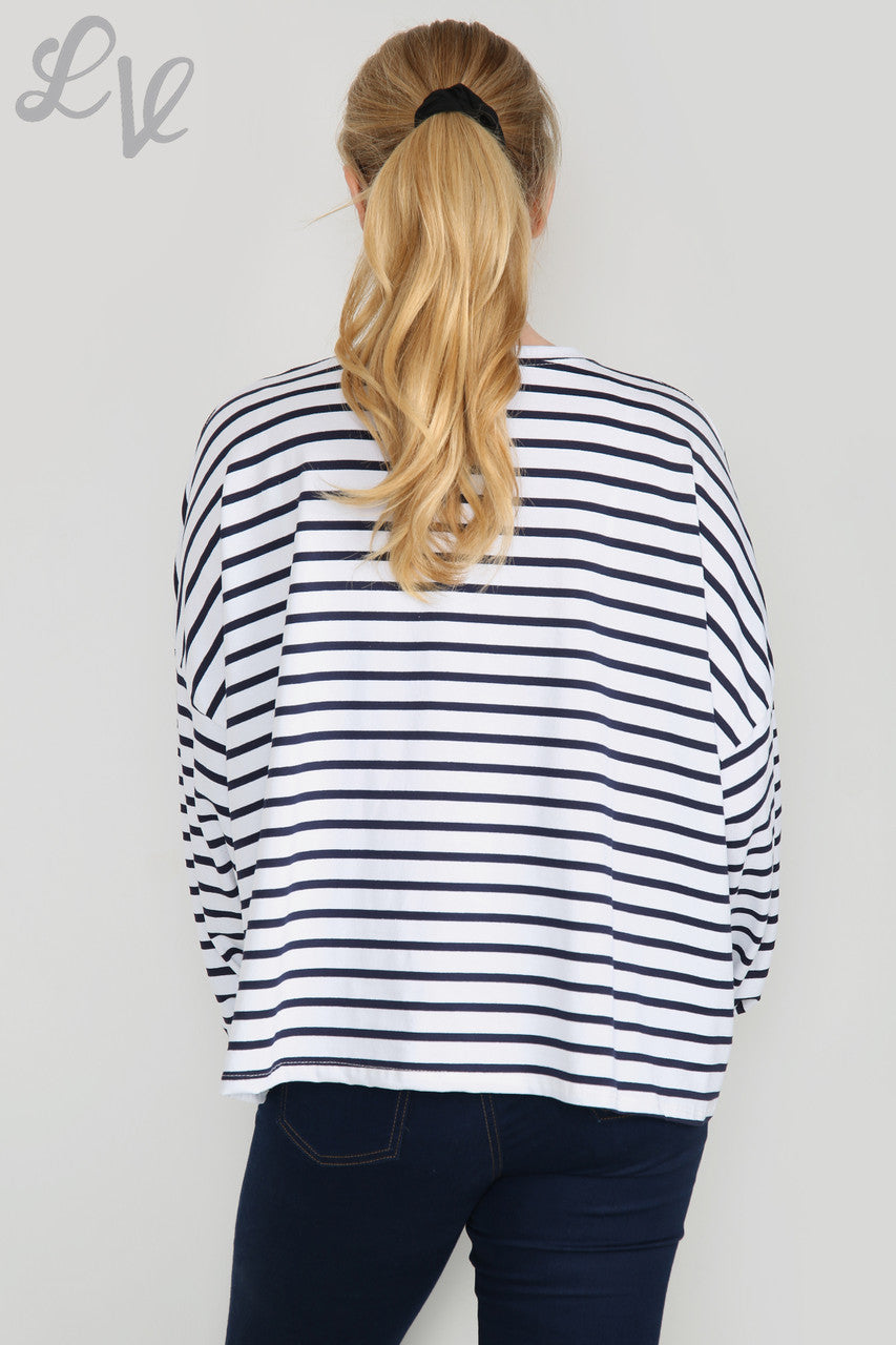 Ladies Stripe Star Long Sleeve Top White Unit Price WAS £9.99 NOW £5