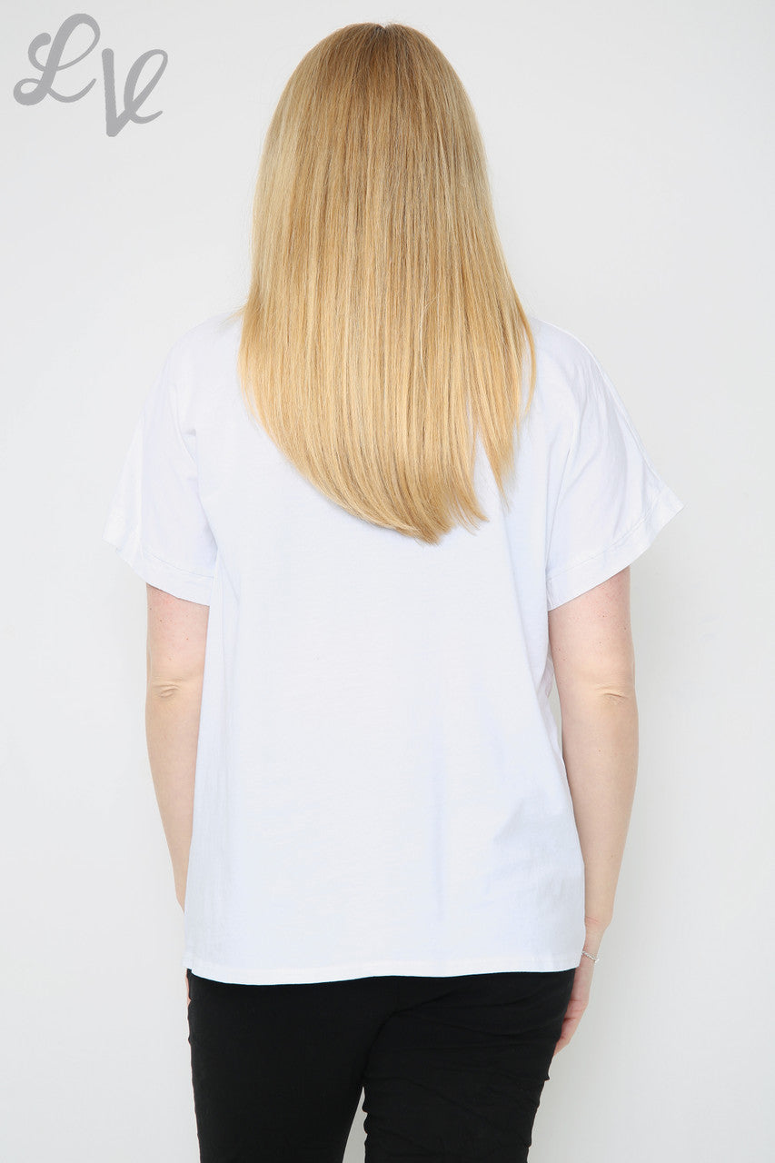 Dames top met bloemen, pailletten en applicaties Wit Stukprijs € 8,99