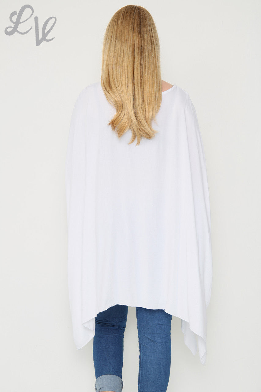 Ladies Foil Tulip Print Floaty Top White Unit Price £11.99