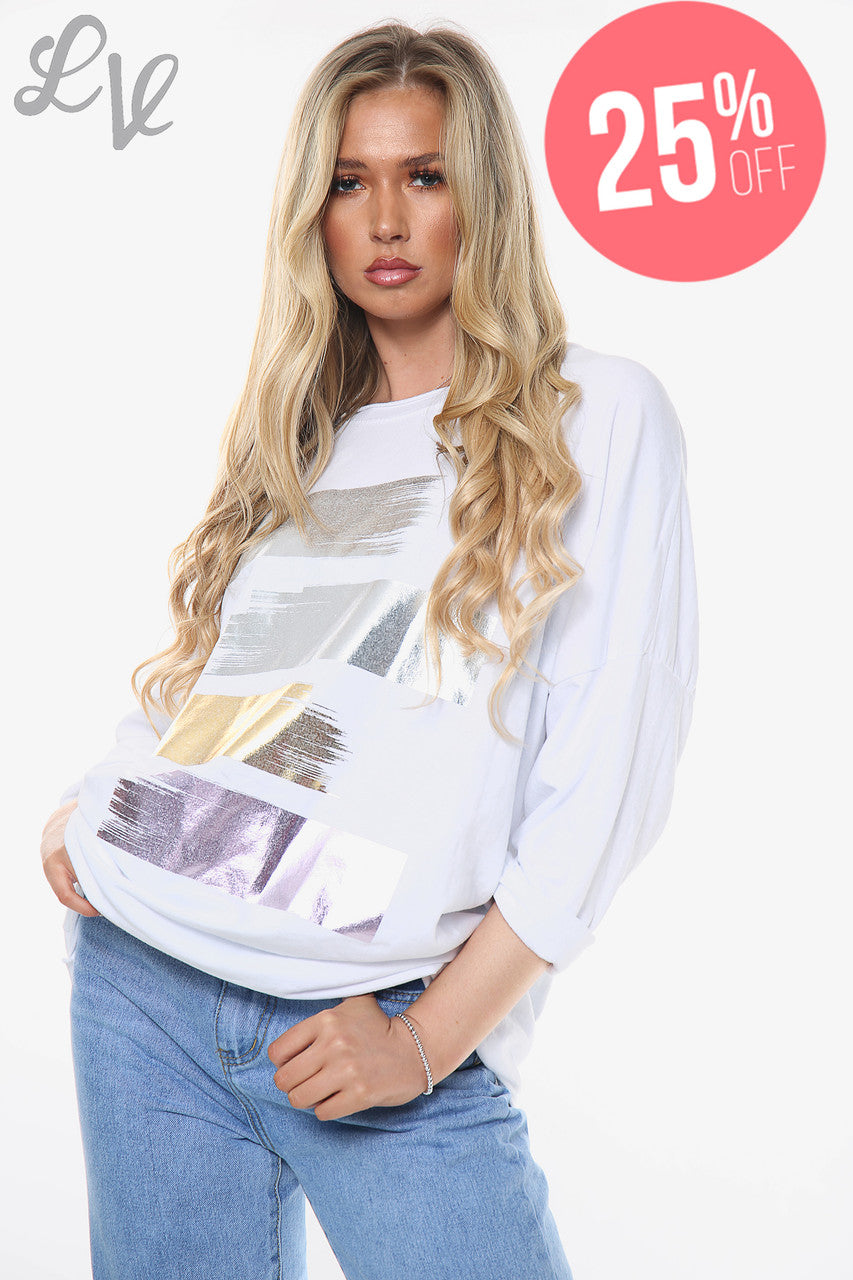 Dames Folie Kleurrijke Blokken Sweatshirt Top Wit Prijs per stuk £11,99