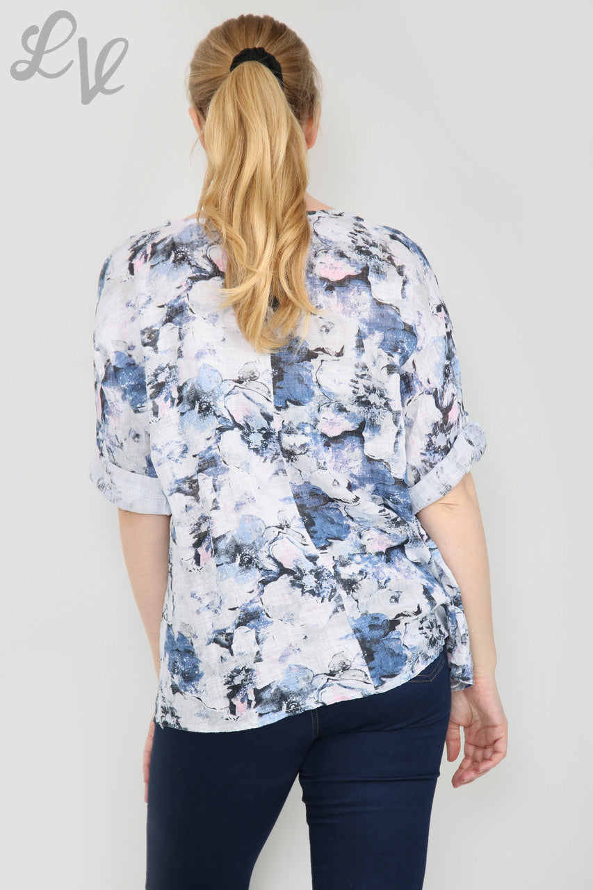 Ladies Abstract Flower Print Simple Top White Unit Price £7.99