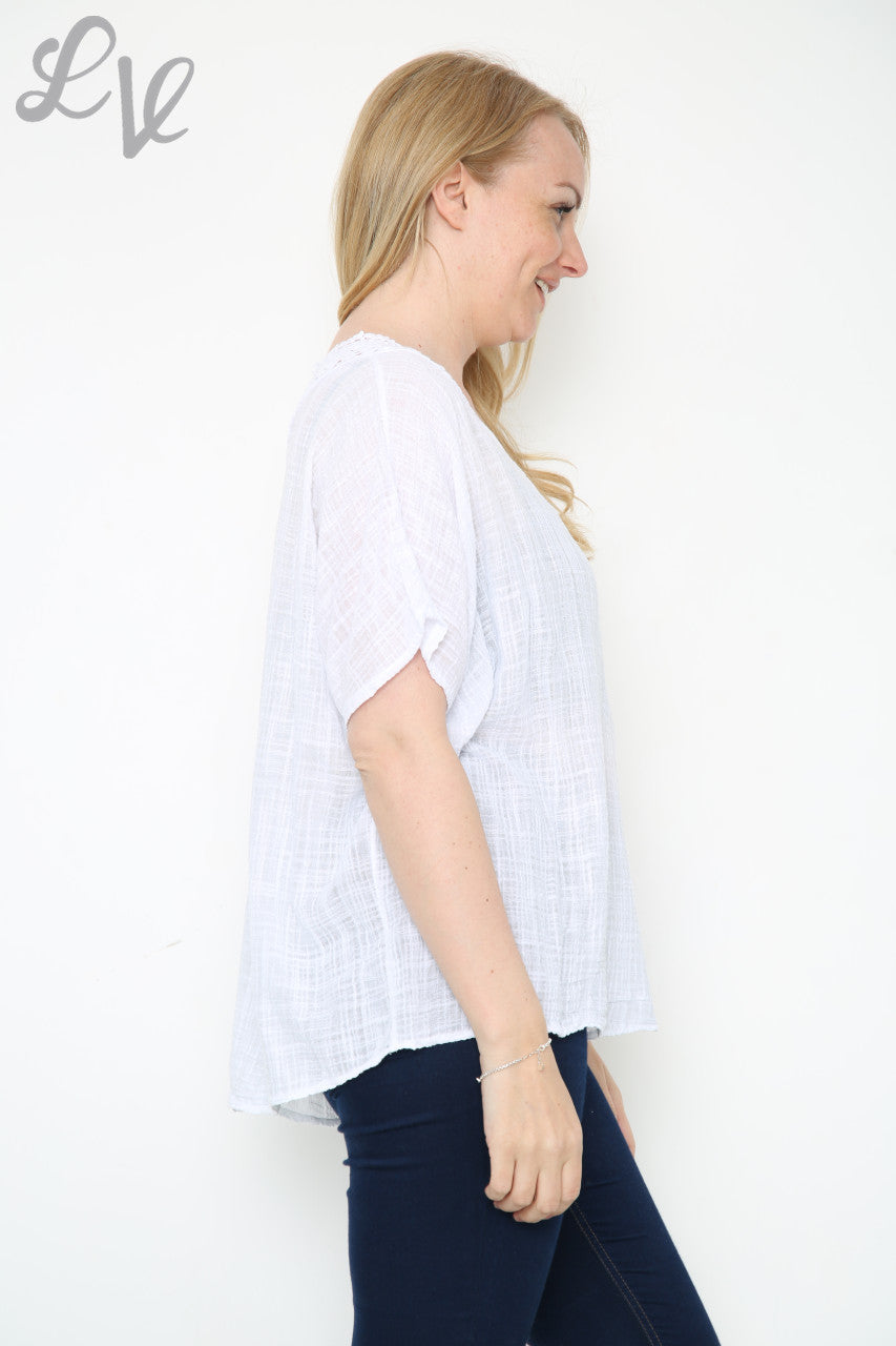 Ladies Crochet Back Top White