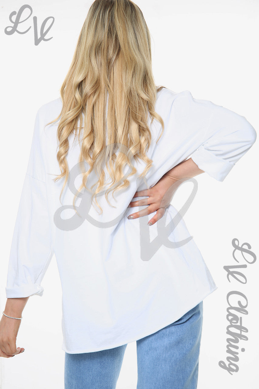 Dames Pailletten Shimmer Hart Top Wit Prijs WAS €11,99 NU €5,99