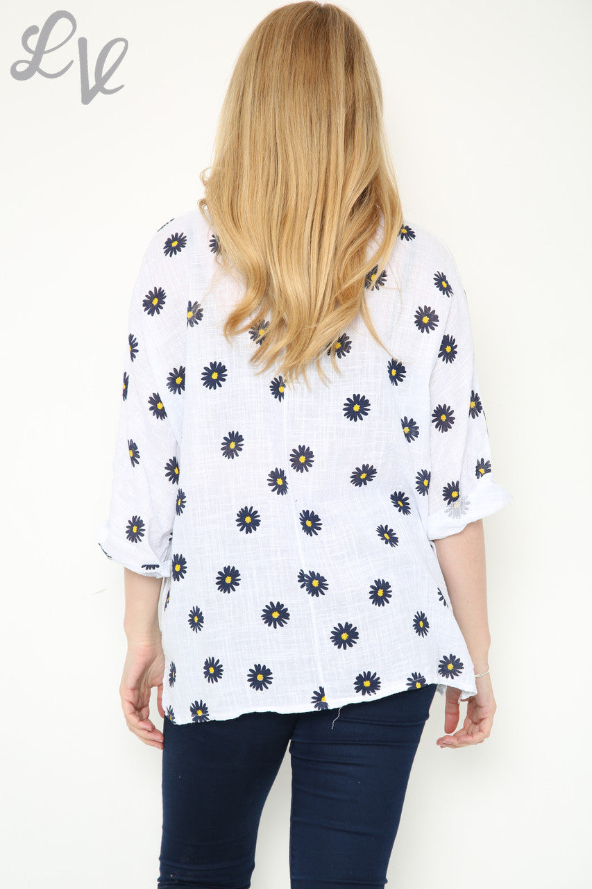 Dames top met bloemenprint en madeliefjes wit