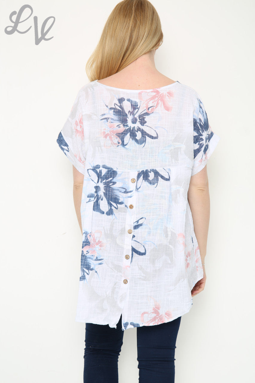 Dames Bloemen Abstracte Print Top Wit