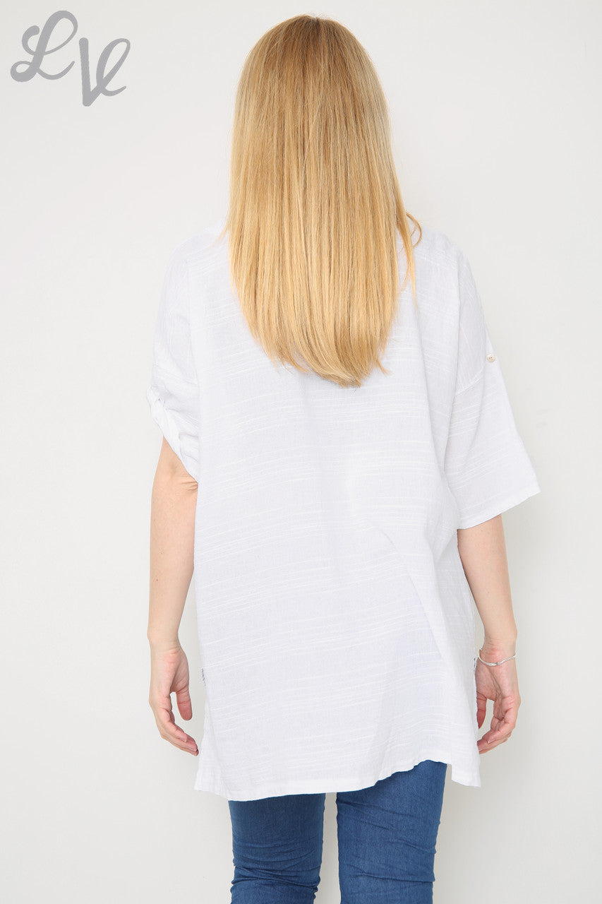 Dames Linnen Top met Zakken Wit Stukprijs €9,99