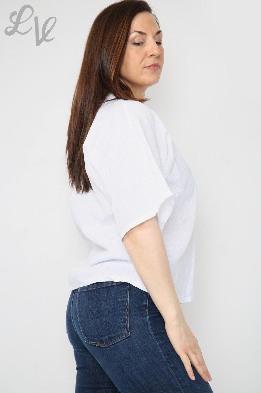 Ladies Linen Plain V-Neck Top With Necklace White Unit Price £9.99