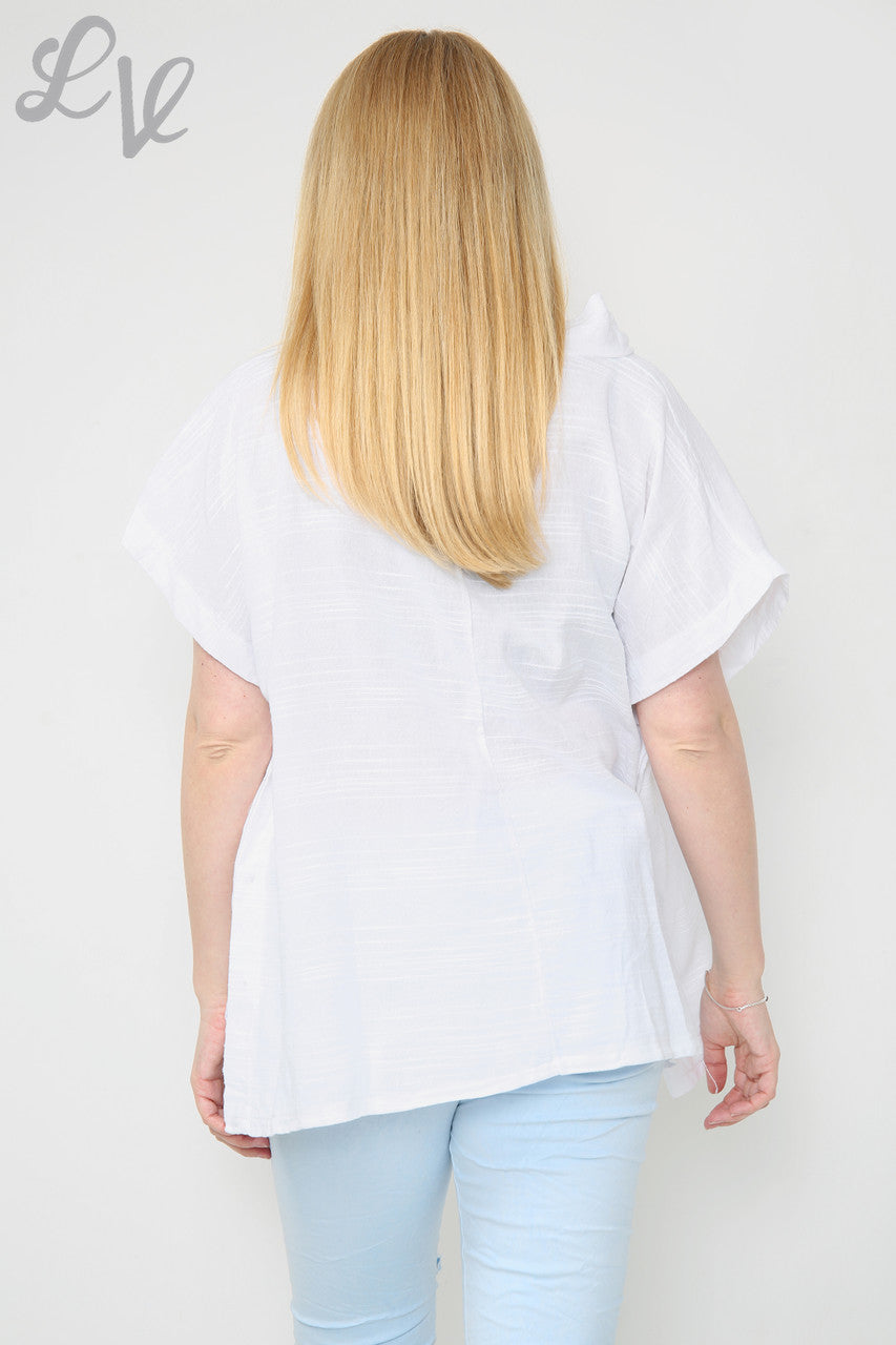 Dames Linnen Top met Knopen aan de Zijkant Wit Stukprijs € 9,99