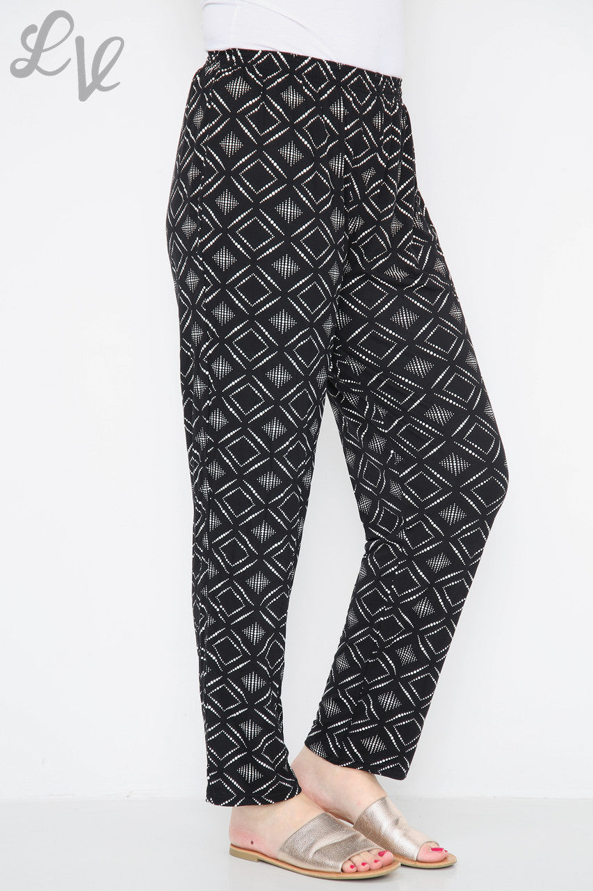 Dames Oosterse Diamanten Stip Print Broek Zwart