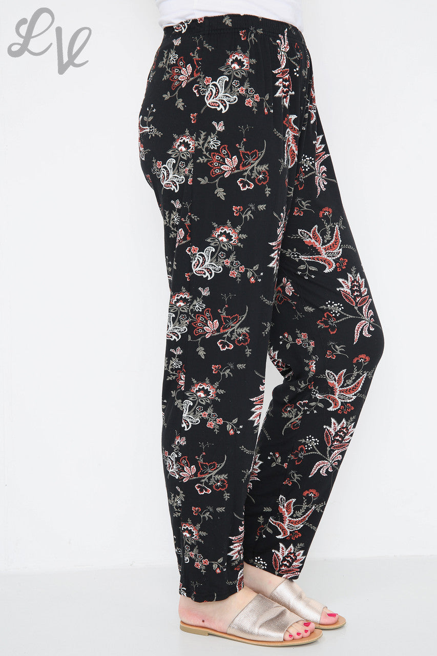 Dames Paisley Bloemenprint Broek Zwart - Prijs per eenheid £5,99