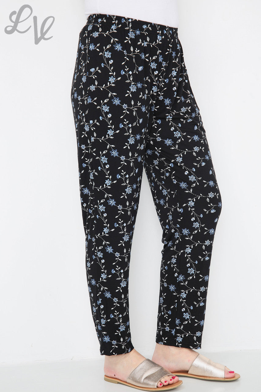 Ladies Floral Dot Print Trousers Blue