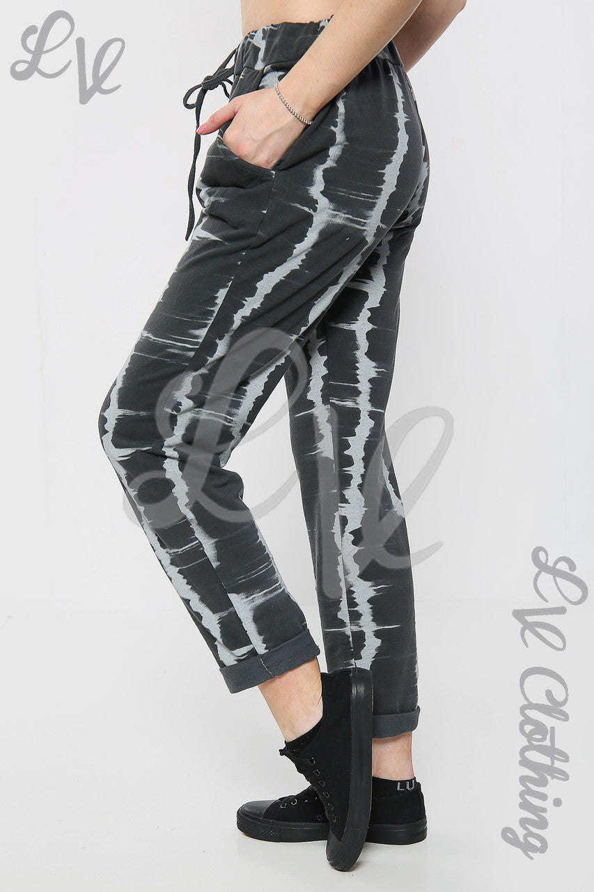 Ladies Tie Dye Stripe Print Jogging Bottoms Charcoal - Unit Price £9.99