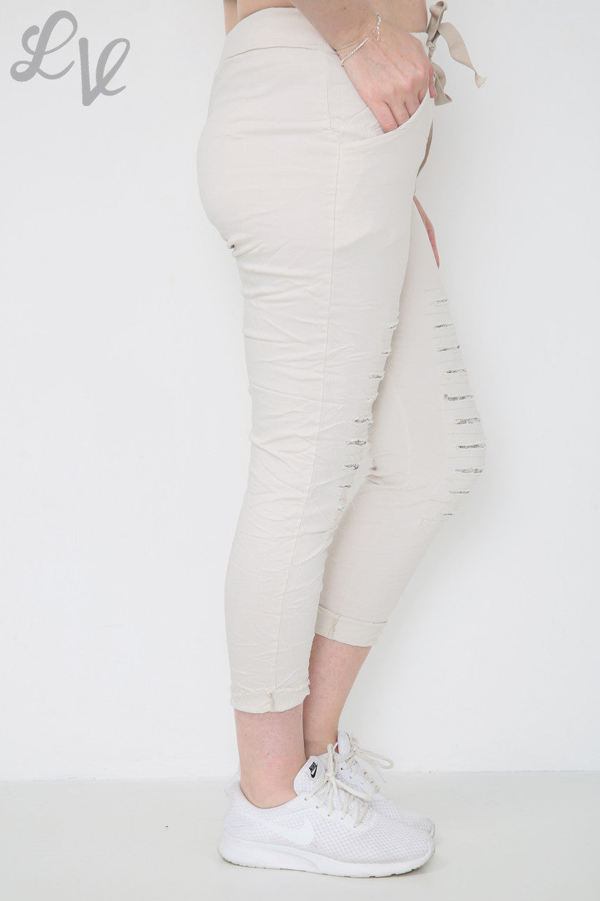 Ladies Ripped Sequin Knee Magic Trousers Dusty Pink Unit Price £9.99