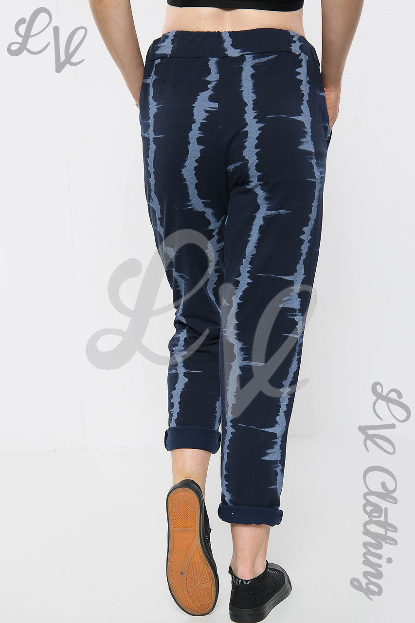 Dames Tie Dye gestreepte joggingbroek marineblauw - Prijs per stuk €9,99